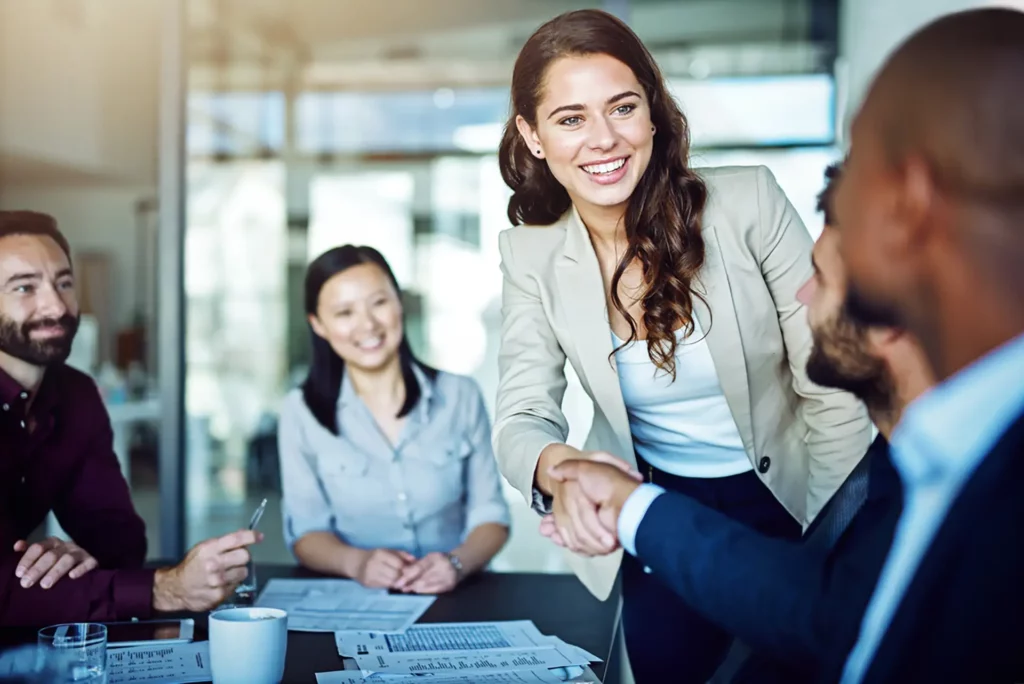 International finance executives working together